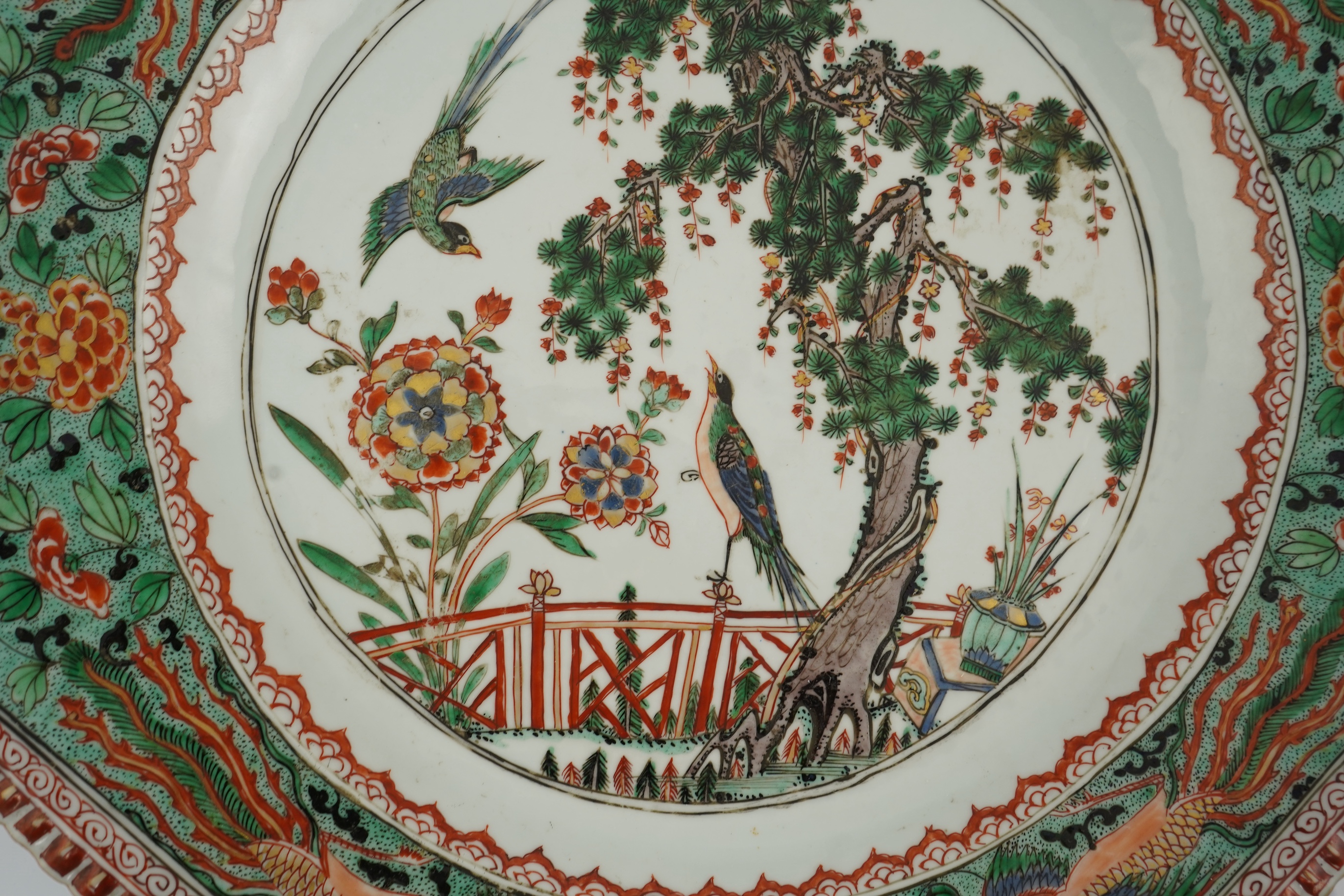 A Chinese famille verte octagonal dish, Kangxi period